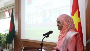 Ms. Mashuda Akter – Upazila Nirbahi Officer, Atparat, Netrakona district of Bangladesh giving speech at the event