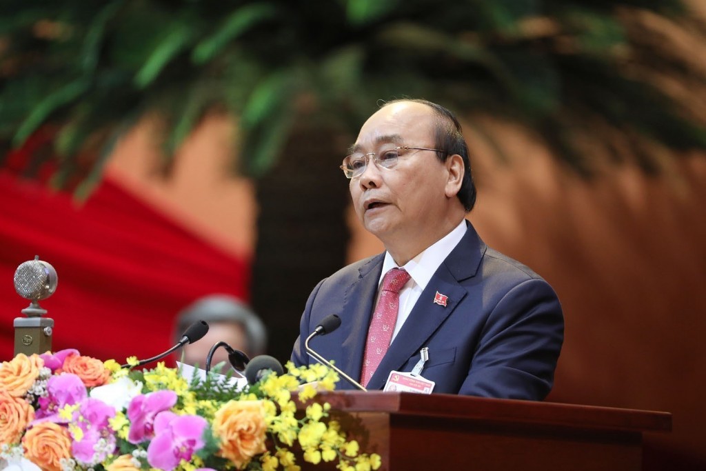 Politburo member and Prime Minister Nguyen Xuan Phuc making an opening remark for the Congress.