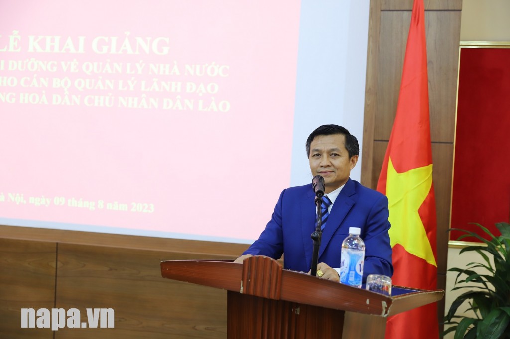 Mr. Chanthaphone Khammanichanh, Deputy Ambassador of the Lao Embassy in Viet Nam, speaking at the opening ceremony.