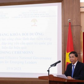 Vice Minister of Home Affairs Trieu Van Cuong delivering his speech at the closing ceremony