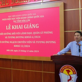 TS. Thiều Huy Thuật –Q. Giám đốc Phân hiệu HVHCQG tại tỉnh Đắk Lắk phát biểu khai giảng lớp học