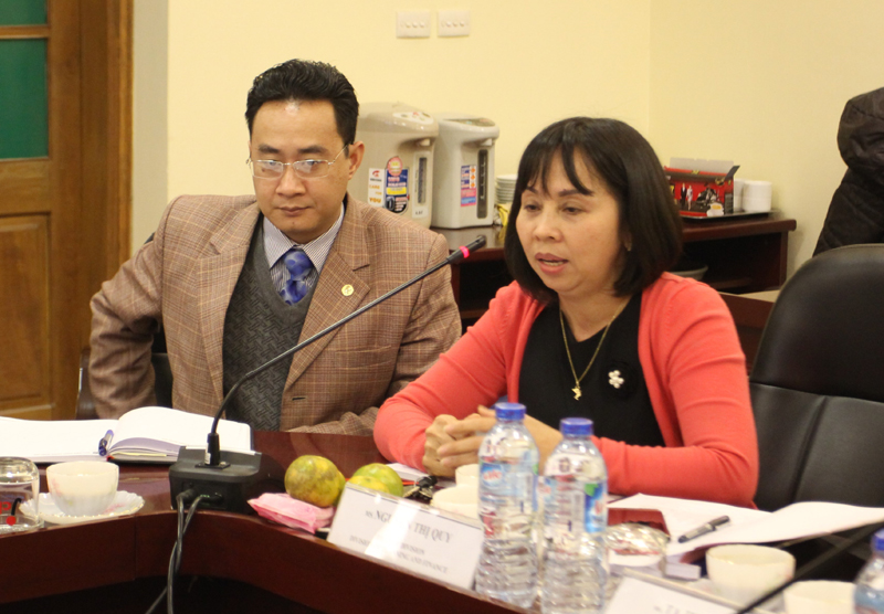 ThS. Nguyễn Thị Quy, Trưởng Phòng Kế hoạch và Tài chính, phát biểu tại buổi làm việc