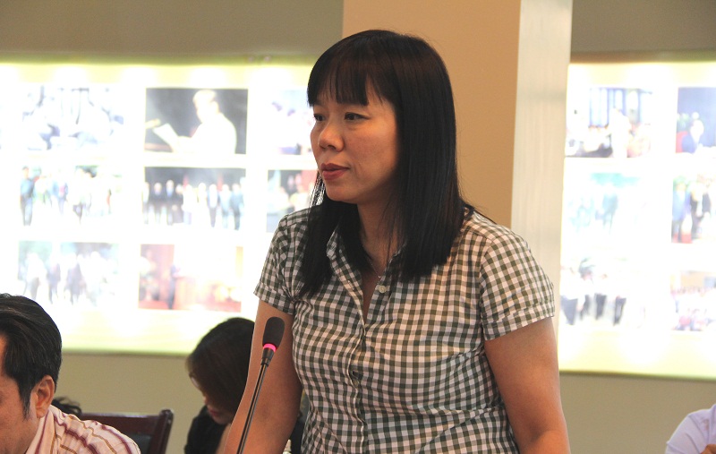 ThS. Phạm Thị Quỳnh Hoa - Trưởng Ban Hợp tác quốc tế báo cáo về hoạt động hợp tác quốc tế của Học viện