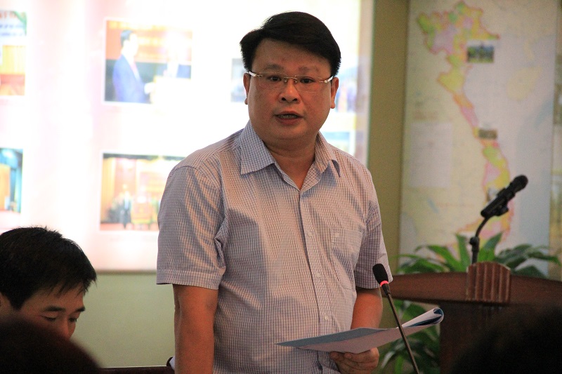 ThS. Bùi Huy Tùng – Chánh Văn phòng Học viện báo cáo kết quả công tác tháng 10 và các nhiệm vụ trọng tâm trong tháng 11 năm 2017