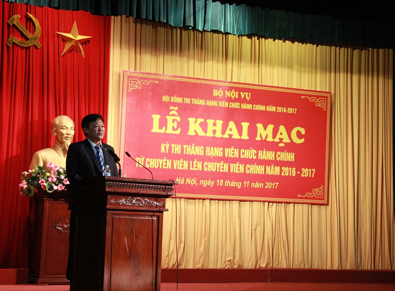 Thứ trưởng Bộ Nội vụ Nguyễn Duy Thăng phát biểu chỉ đạo tại Lễ Khai mạc Kỳ thi nâng hạng viên chức hành chính