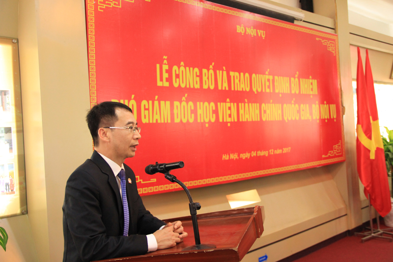 Đồng chí Lương Thanh Cường - Tân Phó Giám đốc Học viện phát biểu tại buổi lễ