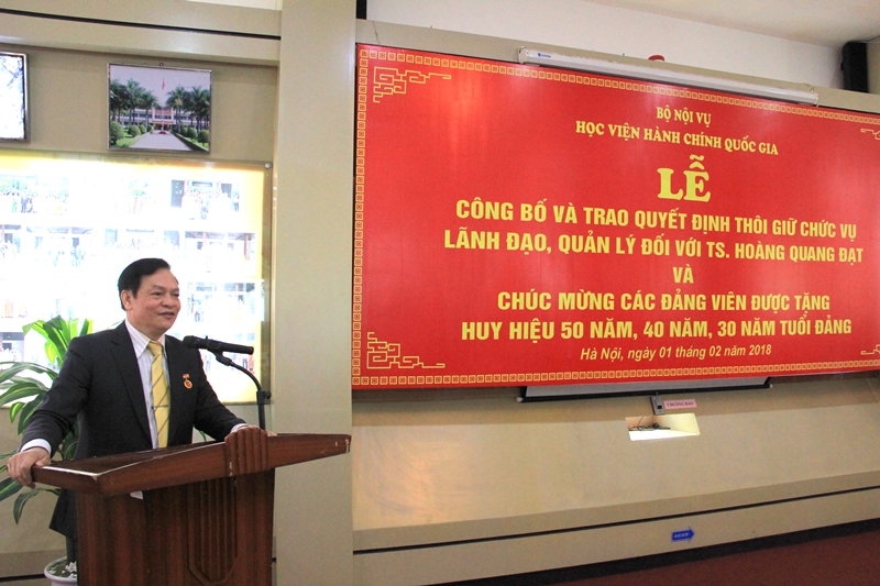 Đồng chí Hoàng Quang Đạt phát biểu tại buổi Lễ