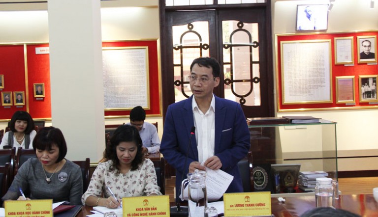 Phó Giám đốc Học viện Lương Thanh Cường phát biểu ý kiến tại buổi giao ban